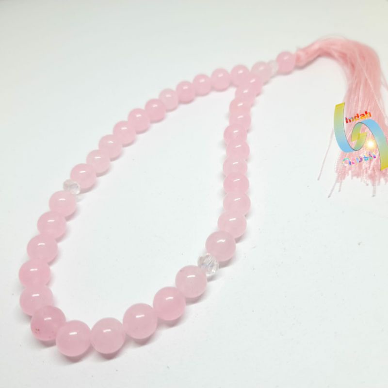 TASBIH BATU ROSE QUARTZ 33BUTIR 8MM ORIGINAL