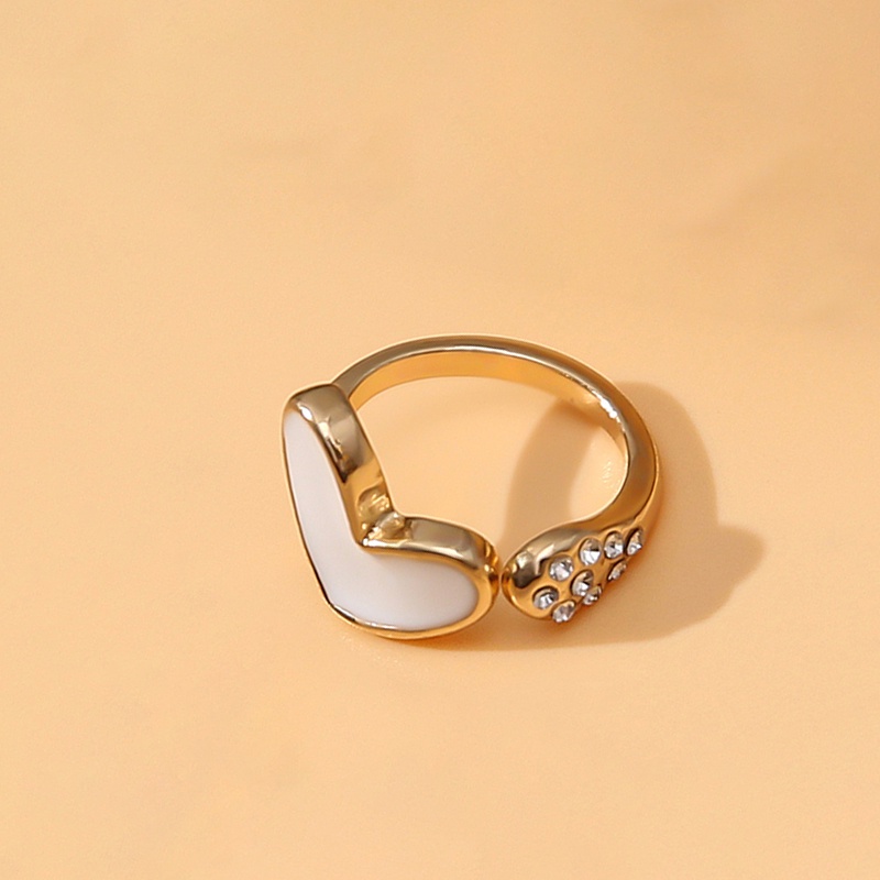 Cincin Model Terbuka Adjustable Desain Hati Hias Berlian Imitasi Untuk Wanita-Won