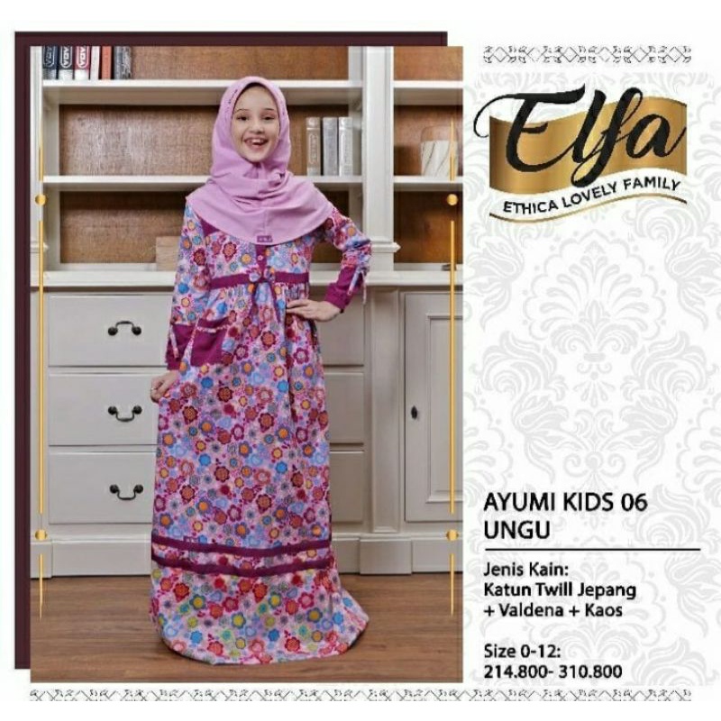 Ethica Ayumi Kids 06 Ungu - Baju Muslim Gamis Anak Motif Cantik Ori