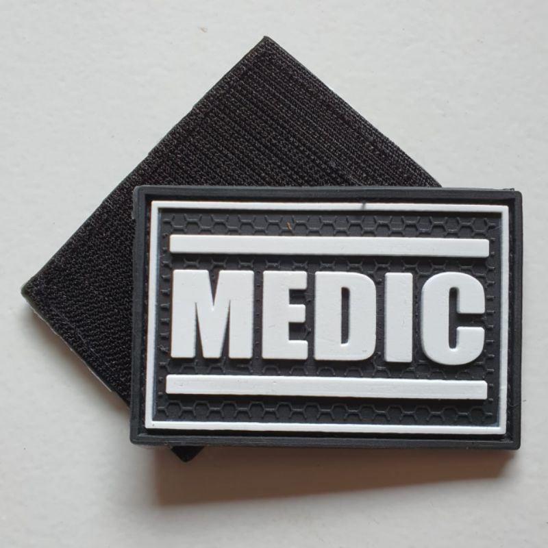 patch rubber logo medic lis putih / tempelan emblem karet velcro