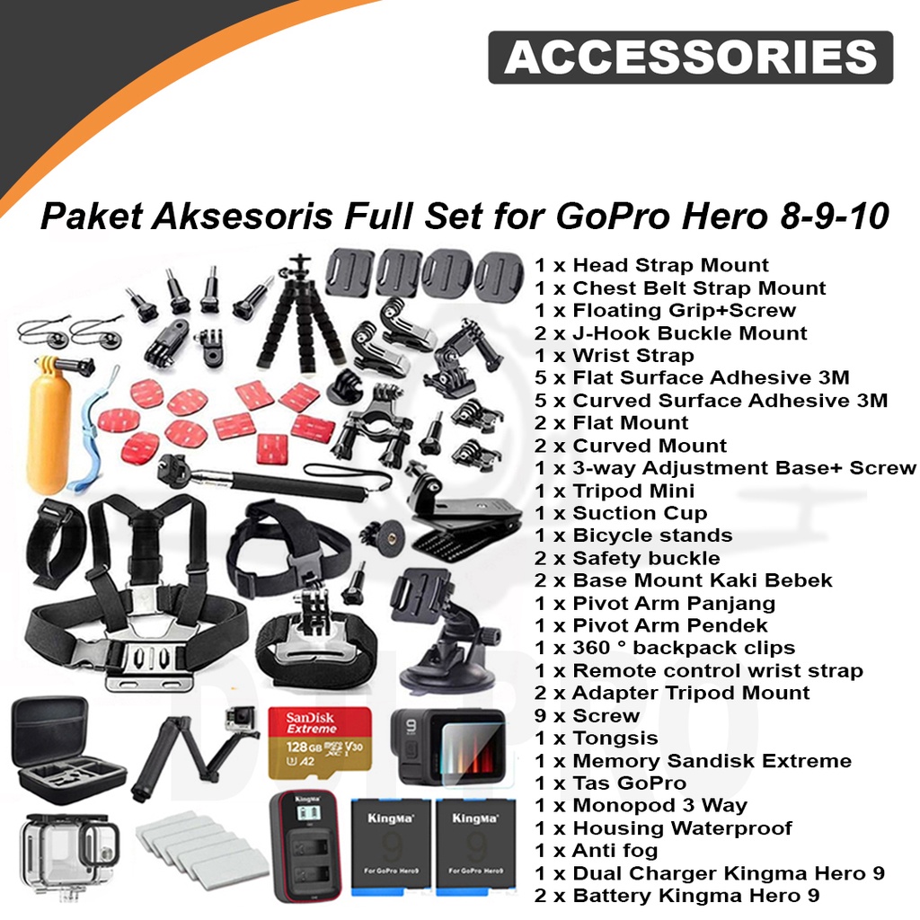 Paket komplit aksesoris GoPro - Acc Action Camera Gopro Hero 7 Hero 8 Hero 9 Hero 10