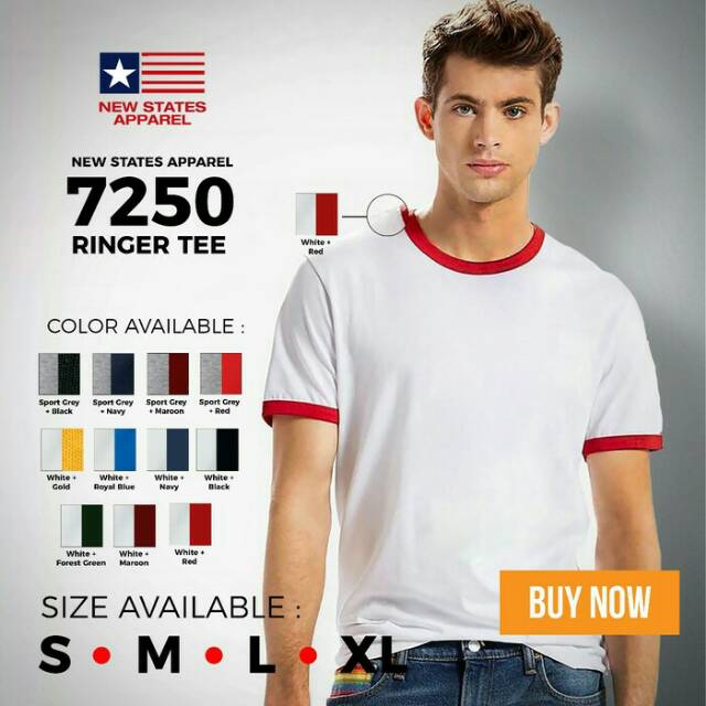 KAOS NSA 7250 Premium Cotton Ringer Tee size S M L XL Murah