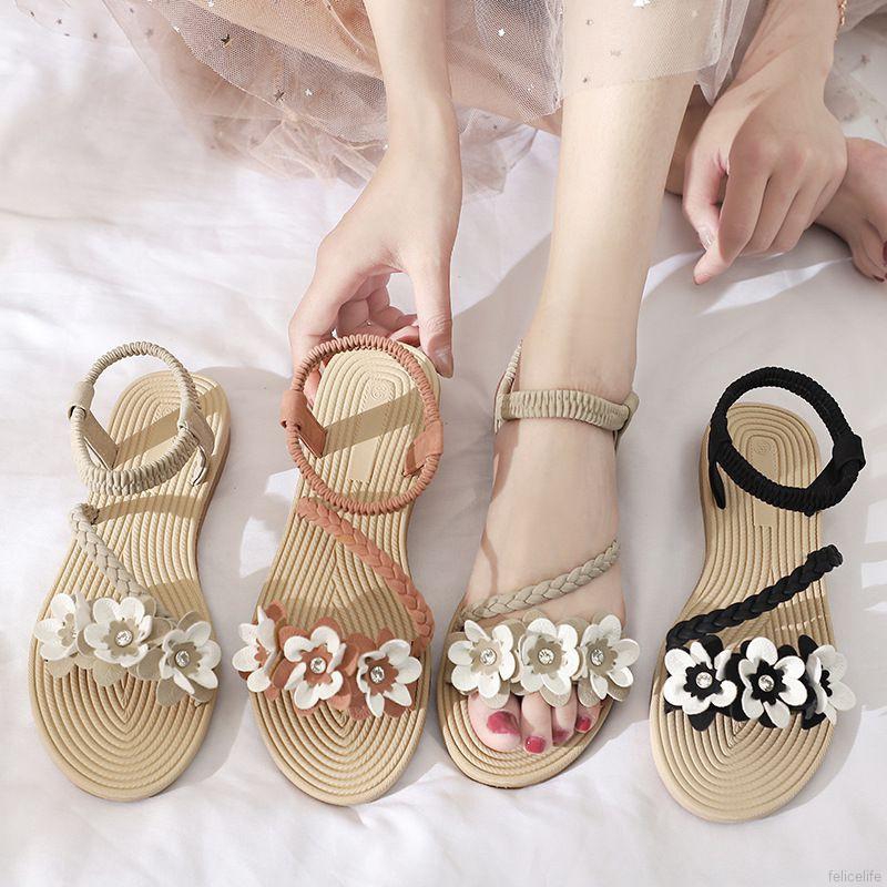 Sepatu Sandal  Flats Casual dengan Dekorasi  Bunga untuk 