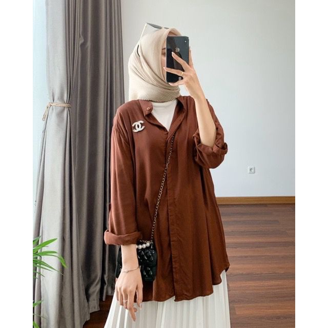 Tq88indonesia Fashion Baju Atasan Wanita Terbaru / MOLDY RAYON DIAMOND BLOUSE Polos Lengan Panjang / blus / Busana Casual Cewek / Ootd / Outfit / Outfit