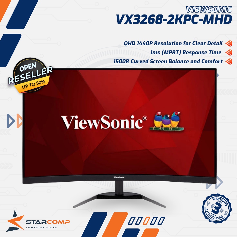 ViewSonic 31.5&quot; VX3268-2KPC-MHD 144Hz QHD LED Curved Gaming Monitor