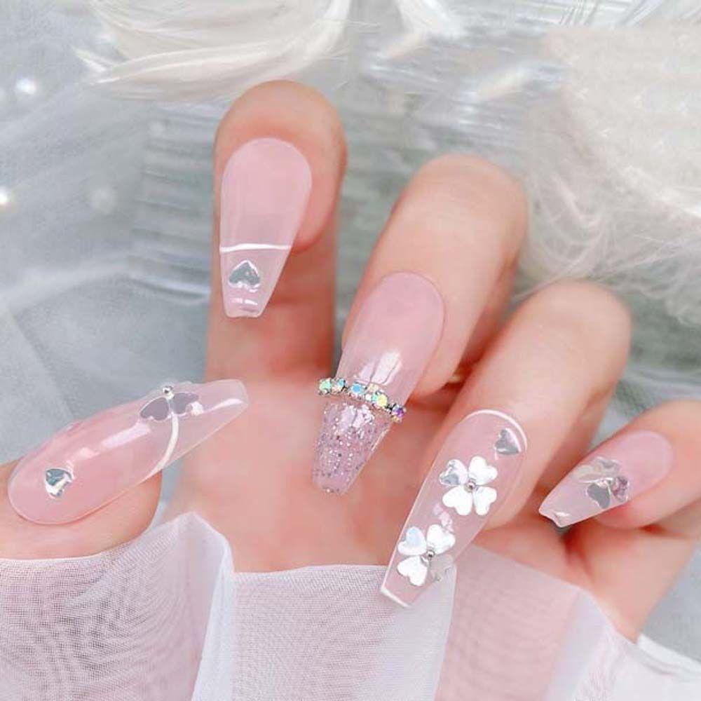 AUGUSTINA Agustina Glitter Nail Sequin Nail Art Perhiasan Ins Gaya Cinta Hati Bulan Cermin Kuku Sequin Nails Flakes Slice