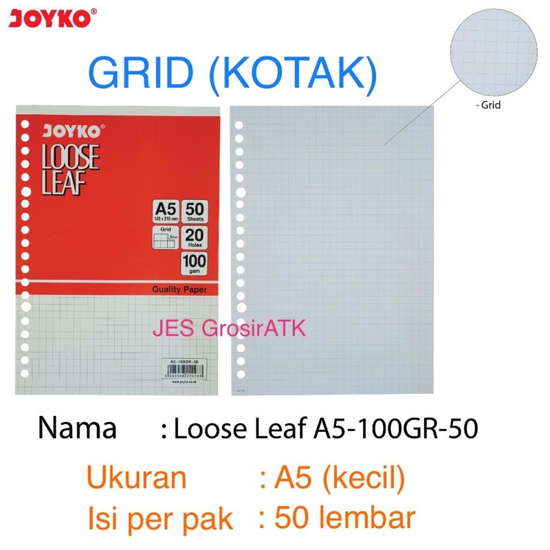 

Loose Leaf Isi File Joyko Grid (Kotak) A5 50 Lembar [Pak]