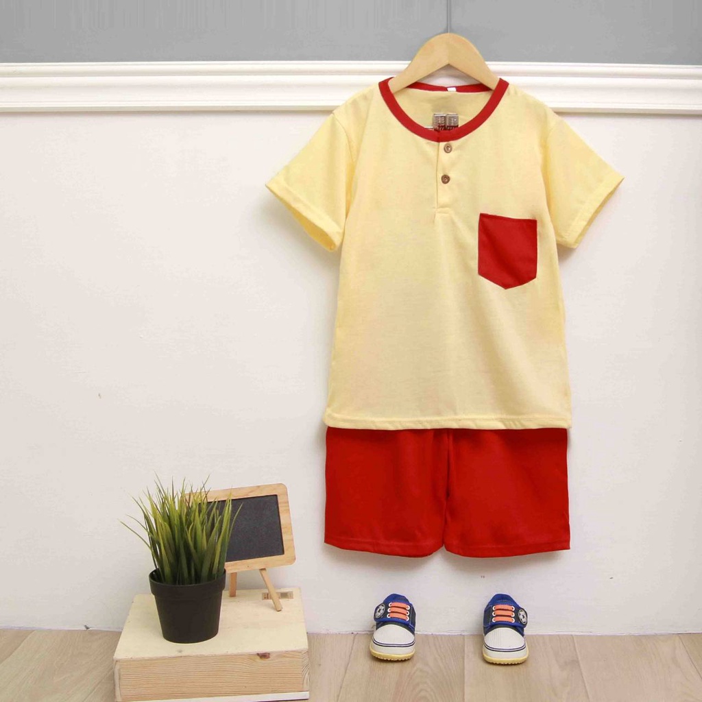 Setelan Baju Kaos Anak Cowok Laki laki usia 2 - 9 tahun / Playset Anak / Pocket Tee Anak