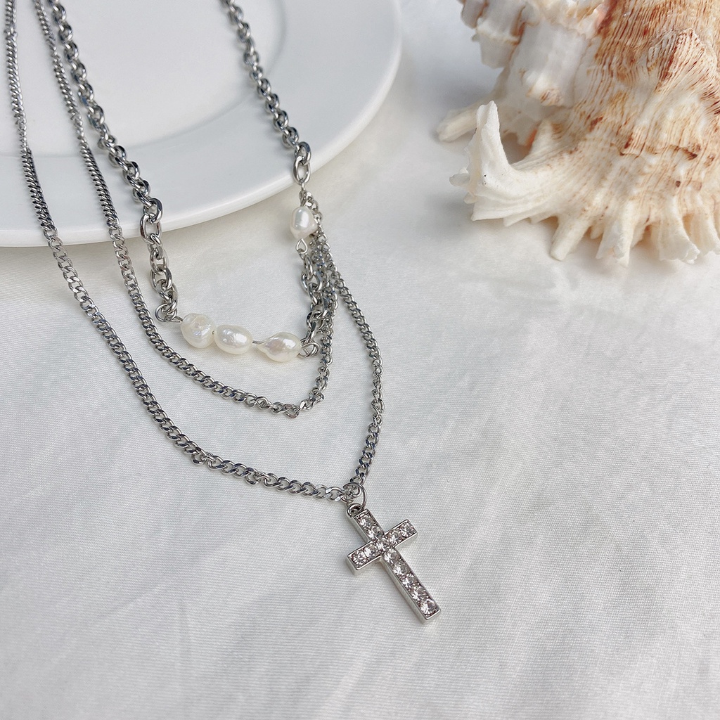 Keren Hip hop multi lapis cross kalung untuk wanita in niche desain musim gugur dan musim dingin swe