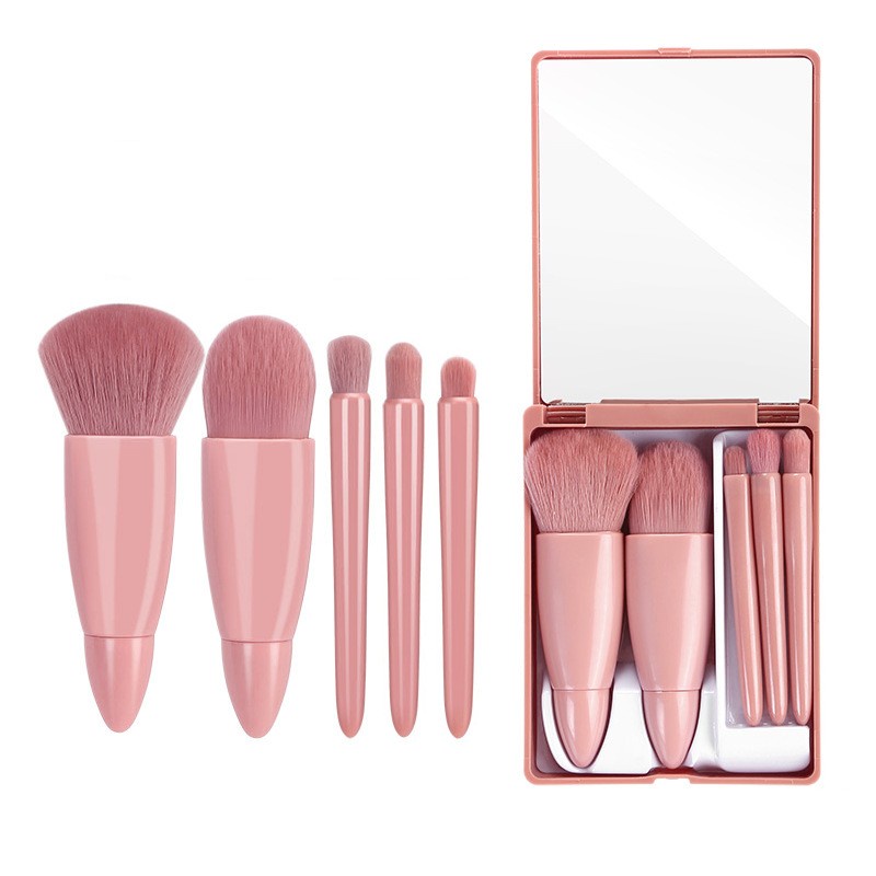 Set Brush Makeup Mini 5 In 1 Multifungsi Dengan Case Untuk Travel