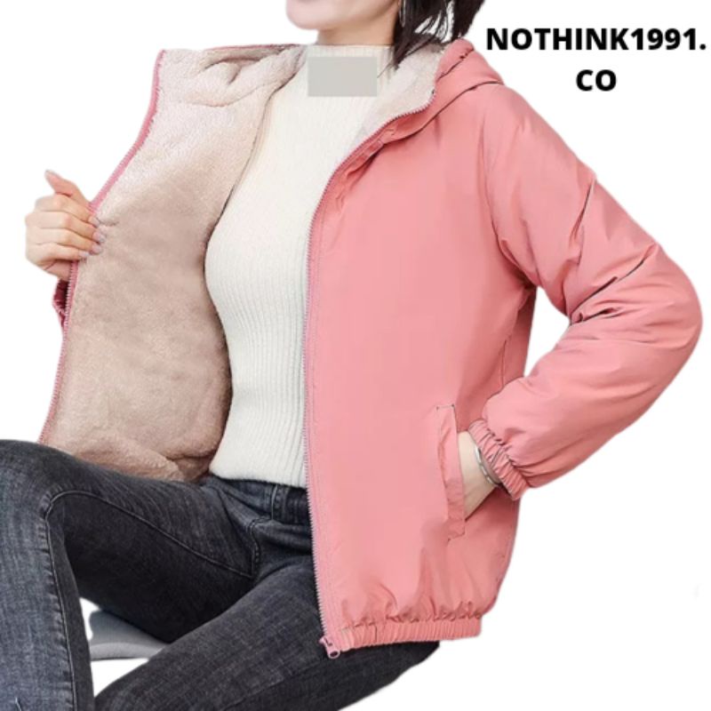 NOTHINK1991 jaket musim dingin wanita mantel bulu domba jaket cewe korean style jaket hoodie wanita minimalis