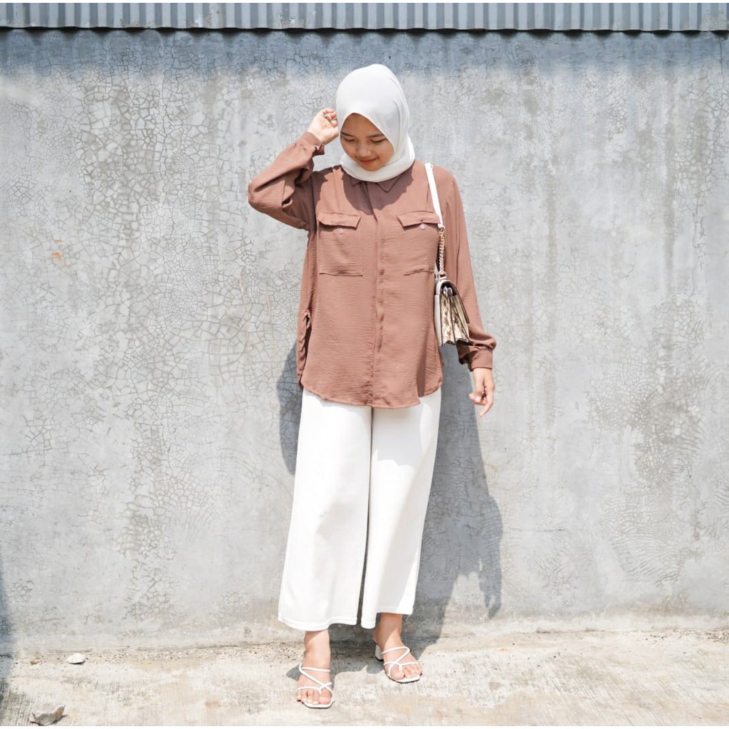 BEFAST - ZFS OOTD Wanita Kemeja YAYU / KARINA CRINKLE SHIRT / Atasan Kemeja Lengan Panjang / Fashion Wanita Kerja / kemeja Polos Casual / Kemeja Terlaris / Termurah