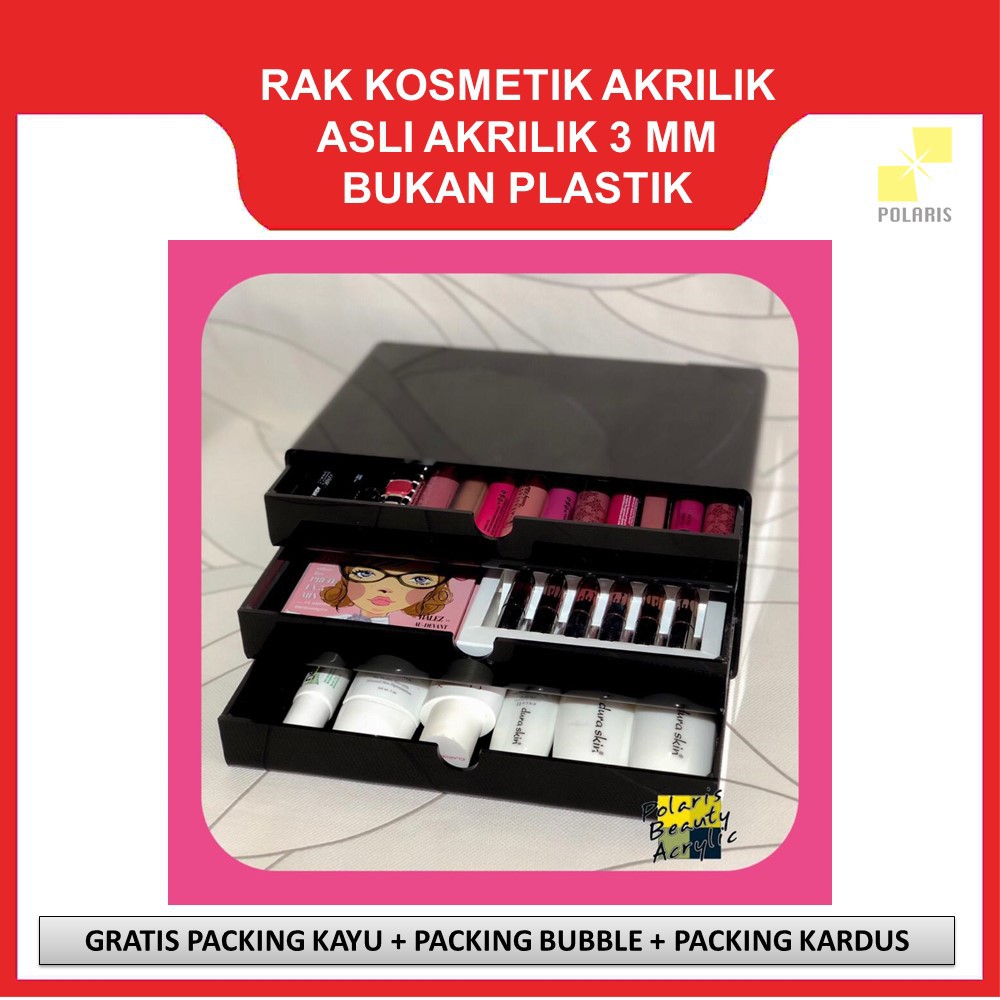 RAK KOSMETIK ACRYLIC-TEMPAT MAKEUP AKRILIK-BEAUTY CASE AKRILIK-3DRAWER