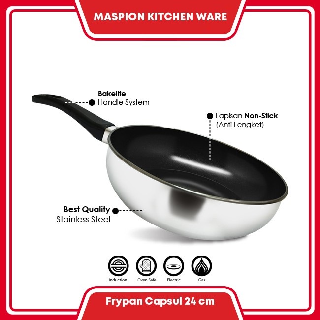 Maspion Frypan Wok Capsule 26 cm - Wajan Stainless Steel Anti Lengket