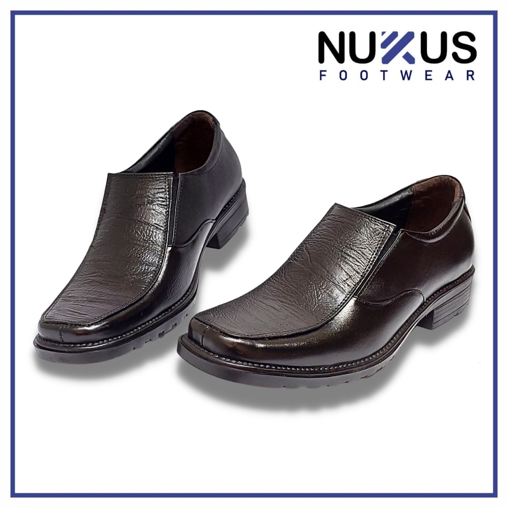 Nukus Sepatu Pantofel Pria Kerja Slip On Kulit Asli Hitam - K2