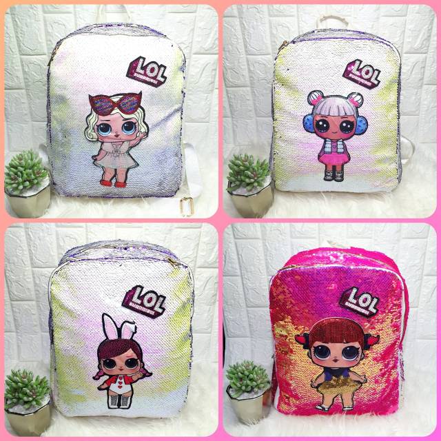 Tas Ransel SD Sequin LOL Ukuran 14 Inch Tas Import Tas Sekolah Tas anak
