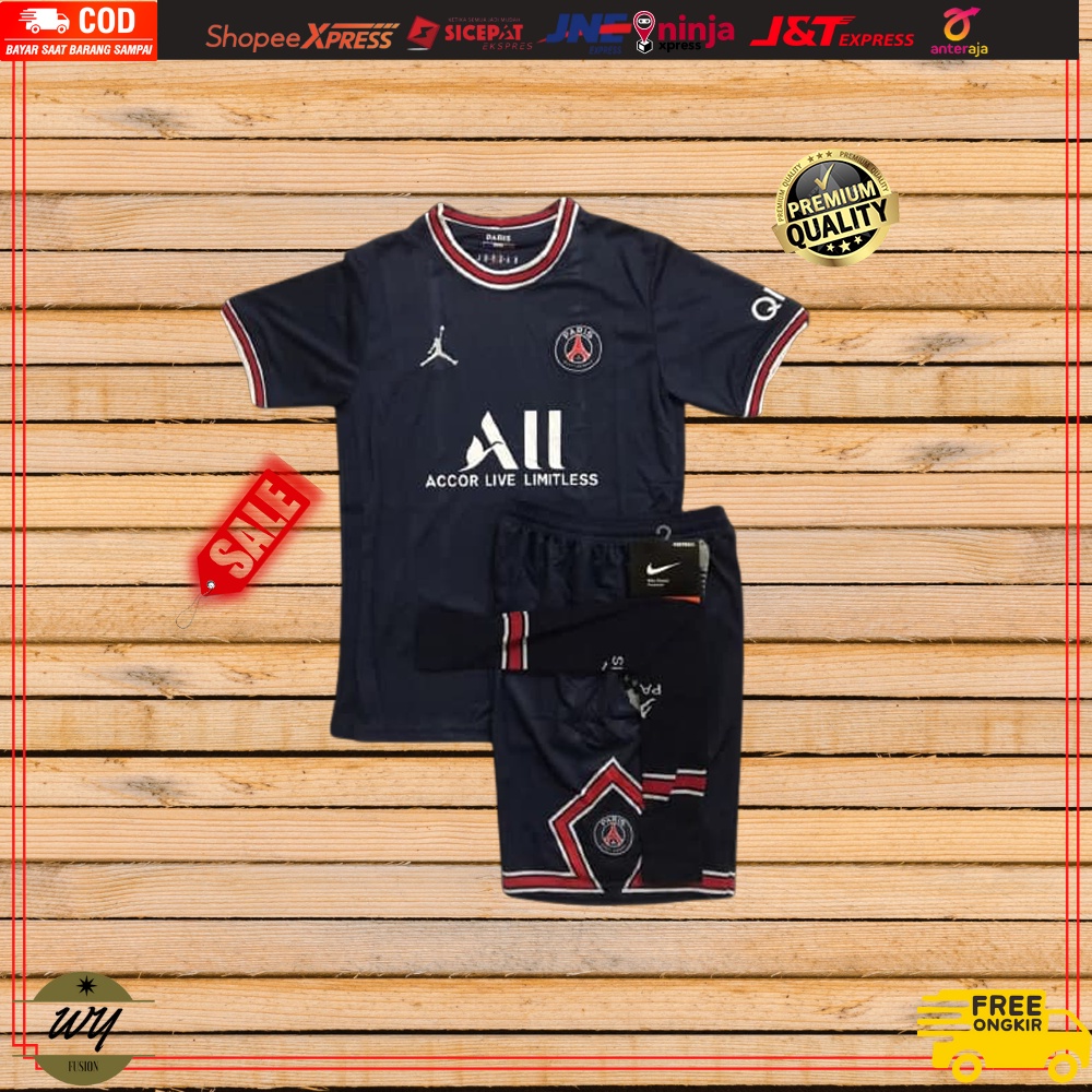 Setelan Baju jersey Olahraga Bola Futsal Paris Saint Germain PSG Home Away Fullset Lengan Pendek Pri
