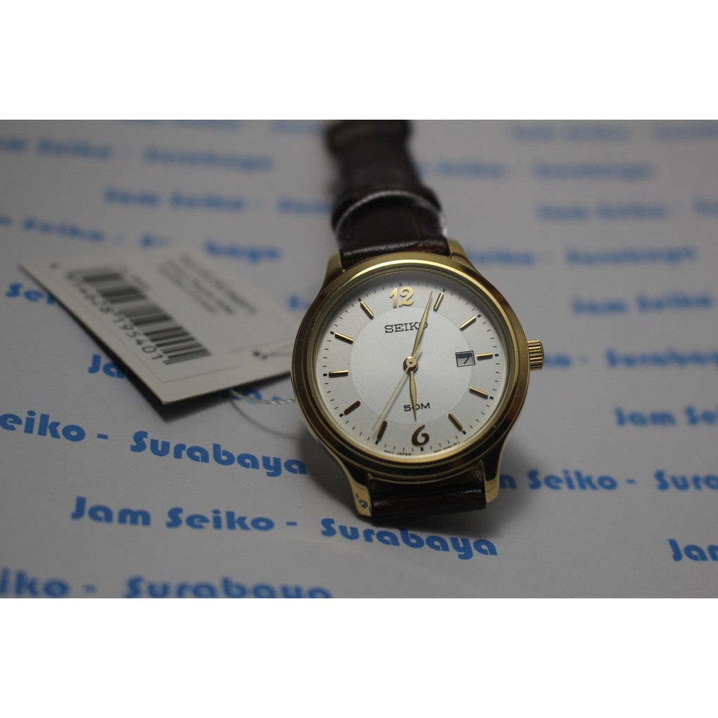 Seiko SUR790P1 Silver Gold Brown Leather Jam Tangan Wanita SUR790