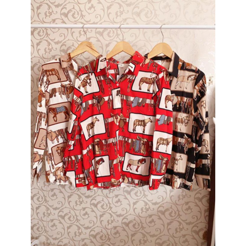 kemeja motif kuda /kemeja import/pakaian wanita