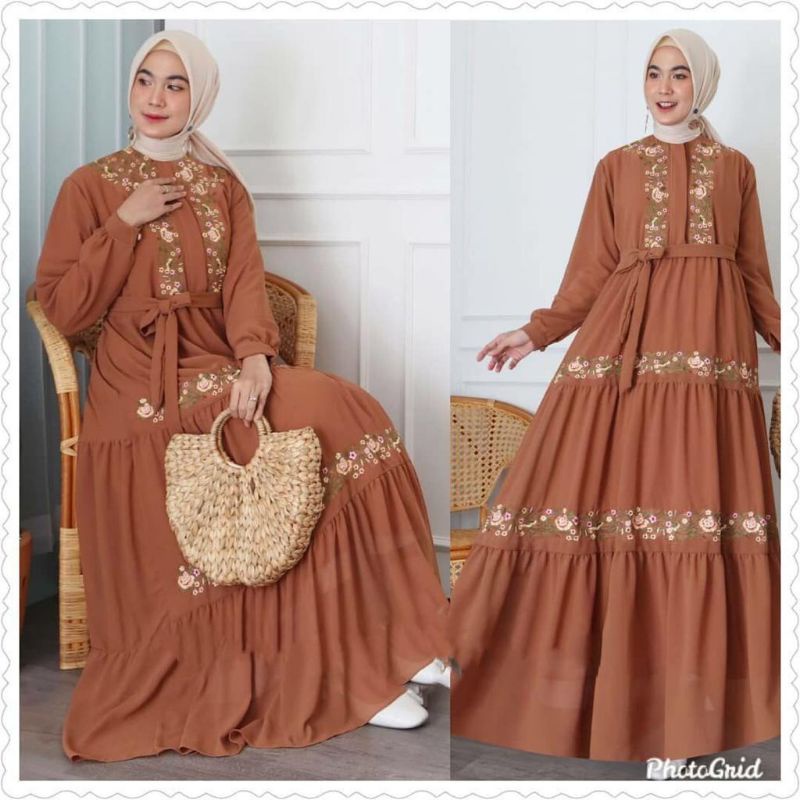 TMR  gamis bordir bunga terbaru bahan seruty babydoll