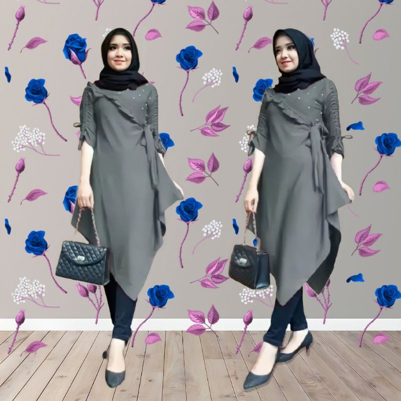 Tunik Muslim Kekinian Motif Mutiara Kualitas Premium Baju Busana Terbaru 2022