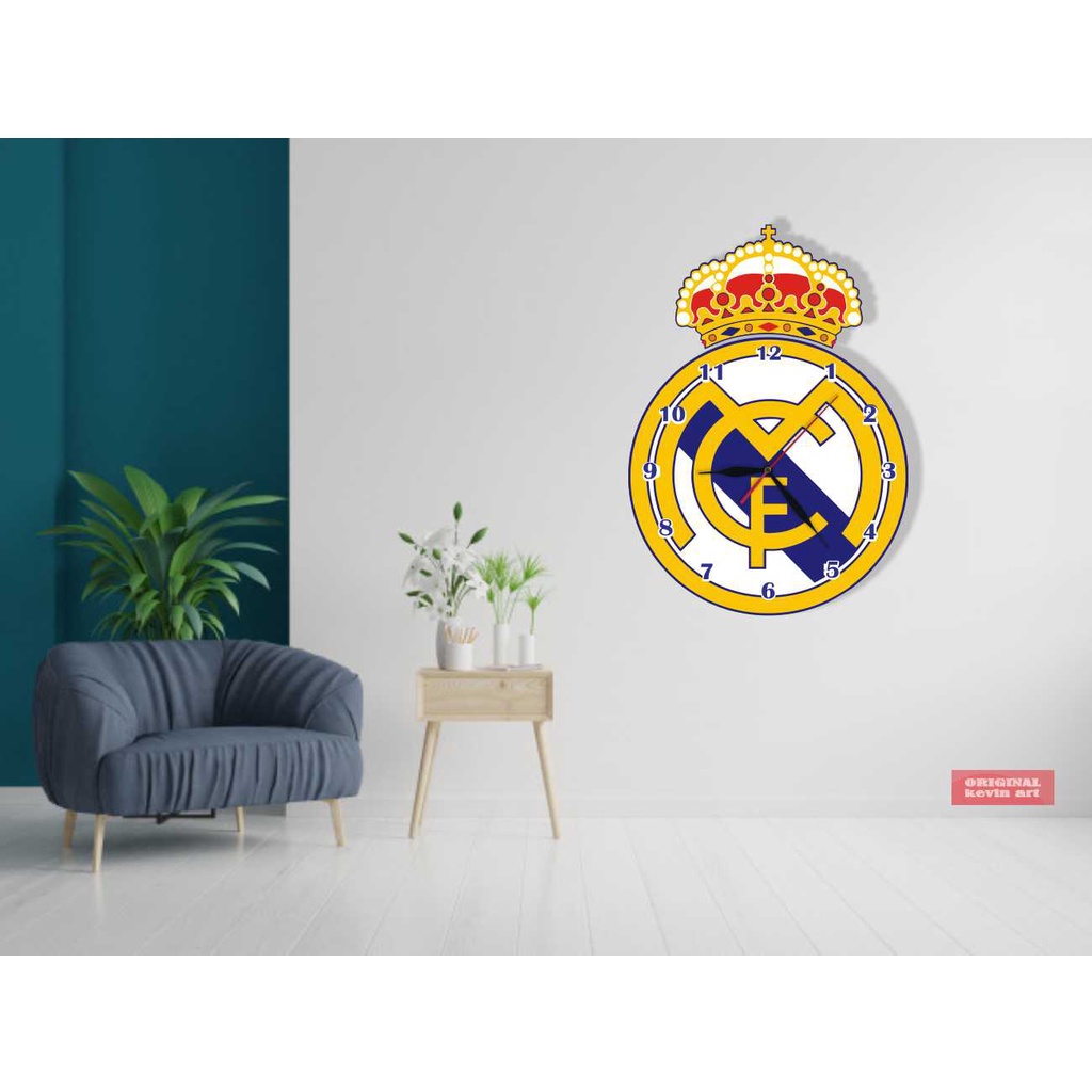 JAM DINDING KAYU UNIK BESAR MURAH GAMBAR LOGO REAL MADRID TERBARU