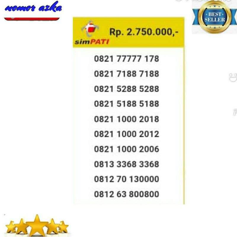 Nomor cantik simpati 0821 77777 178 seri Panca 77777 rapi Bsm03