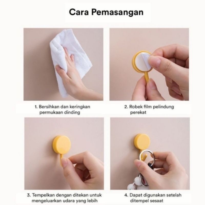 Gantungan Hook Tempel Dinding Multifungsi Warna Macaron Bulat Kuat