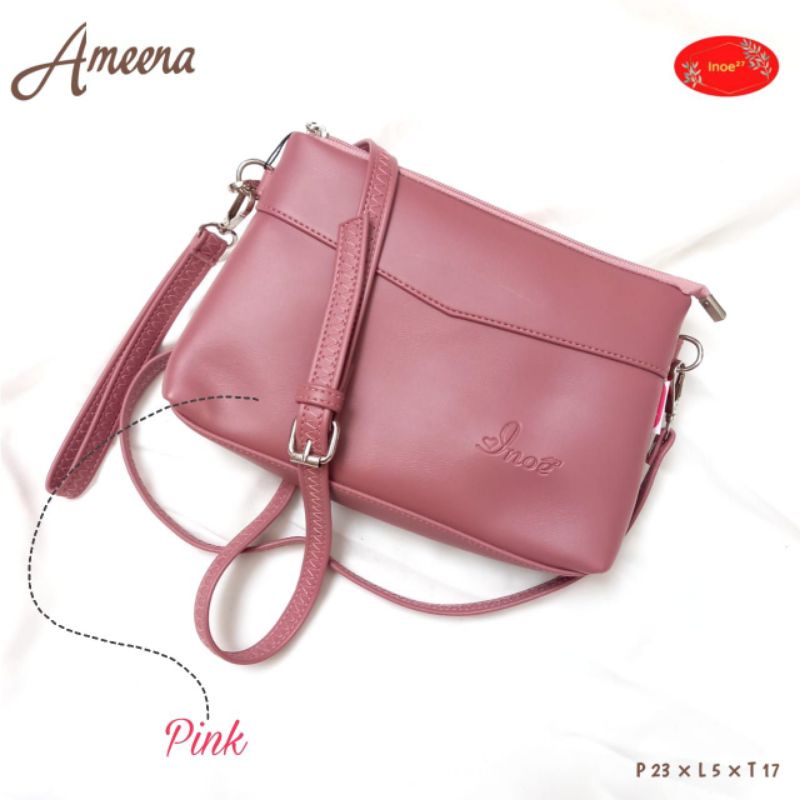 READY TAS AMEENA BAHAN KULIT SINTETIS SNOW  BY INOE || SLINGBAG WANITA