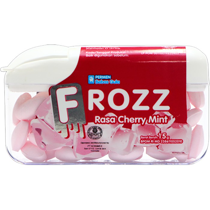 

FROZZ Cherry Mint permen bebas gula rendah kalori & dingin menyegarkan