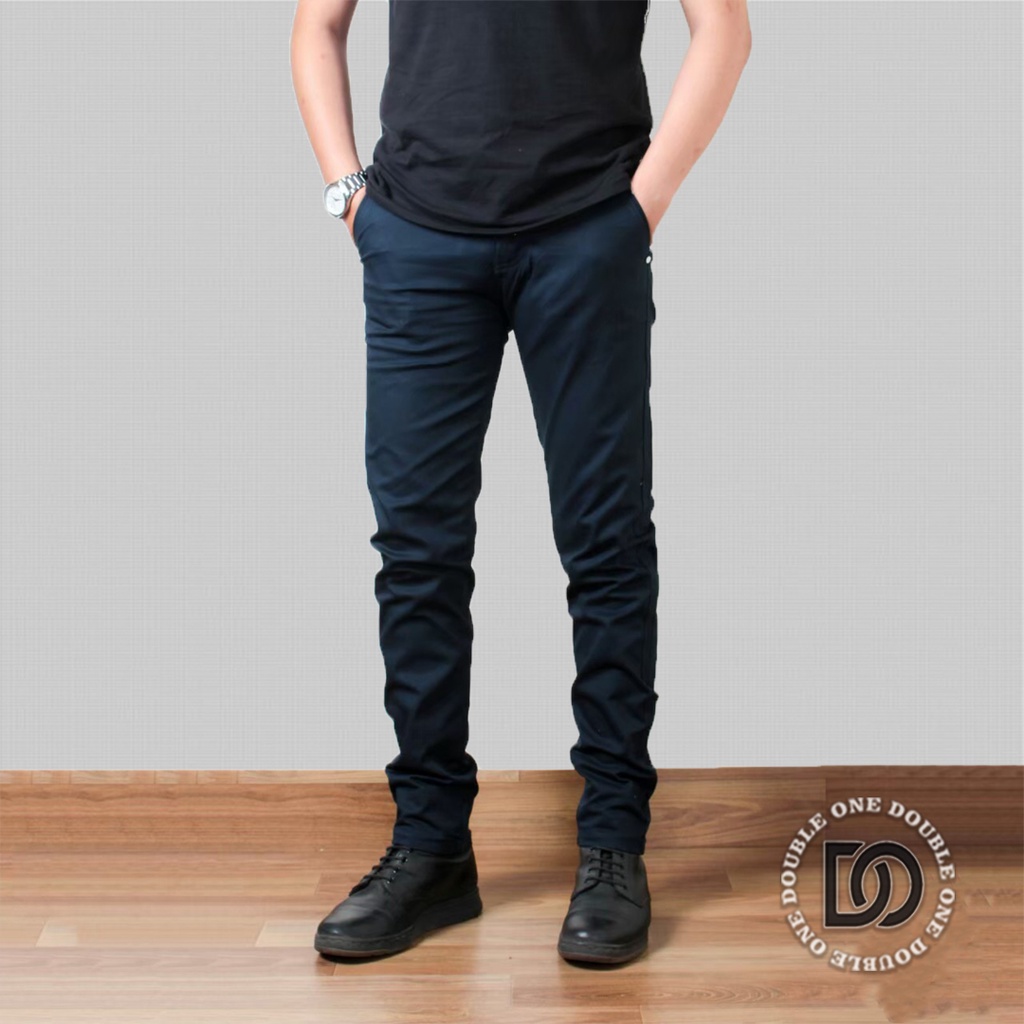 DOUBLE ONE - Celana Chino Panjang Slimfit Abu - Abu / Celana Chino Stretch / Celana Panjang Pria / Celana Chino Premium