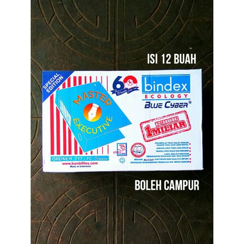 [Dus - 12 Buah] Bindex 717 Ordner F4 Folio Hitam / Biru 75 mm Lever Arch File