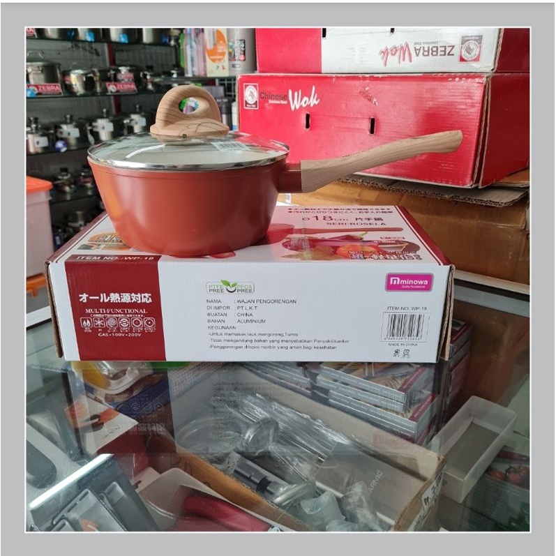 WP-18 Sauce Pan Marble D18cm Minowa, Non Stick Pan + Tutup Kaca