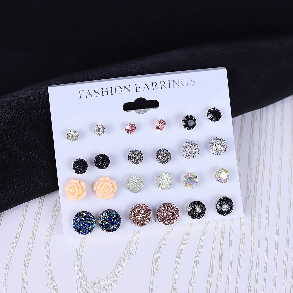 12 Pasang / Set Anting Stud Bola Kristal Untuk Aksesoris Perhiasan Wanita