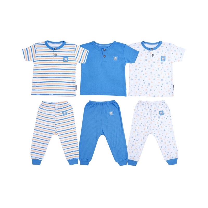 Fluffy (3 Pasang) Setelan OBLONG SALUR-POLOS-STAR =&gt; PENDEK-PENDEK / PENDEK-PANJANG / PANJANG-PANJANG / Baju Bayi Anak