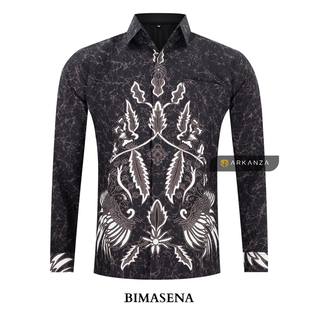 BATIK ARKANZA Motif BIMASENA Hem Atasan Kemeja Baju Batik Pria Cowok Produsen Slimfit Memakai Furing Lengan Panjang