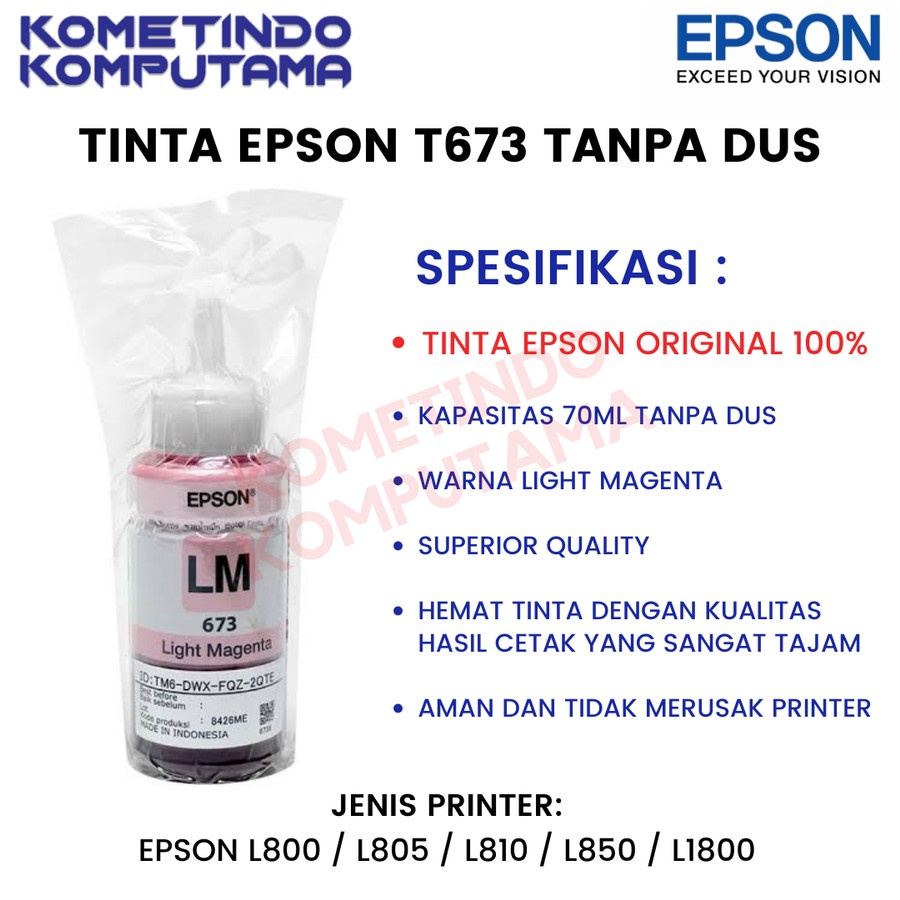 JAMIN ORIGINAL100% T673 LIGHT MAGENTA 70ml Loose Pack Tinta Botol Epson 673