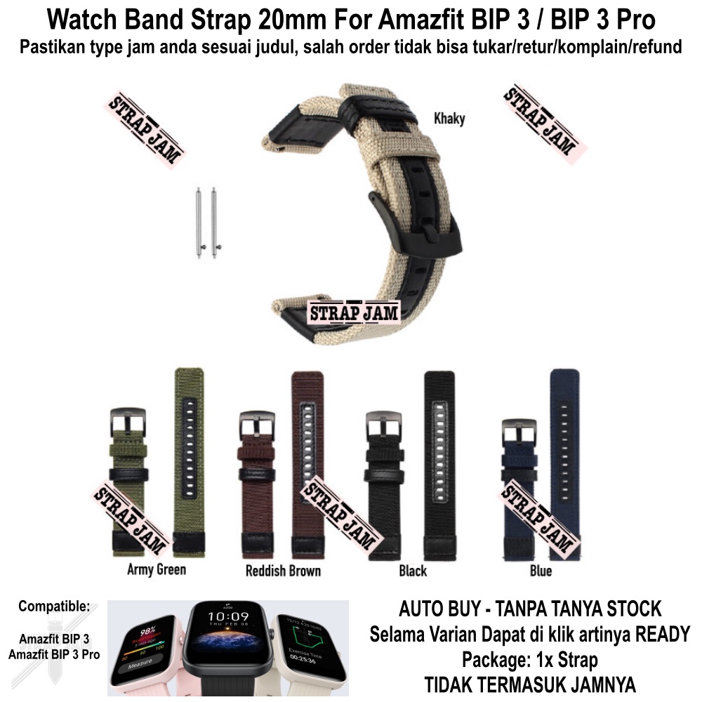 Tali Jam Amazfit BIP 3 / Pro - Strap 20mm Woven Nilon Tebal Kuat Nyaman