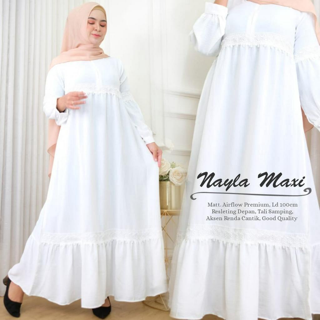 Gamis Putih Wanita Kekinian Model Terbaru Bahan Crinkle Premium NAYLA