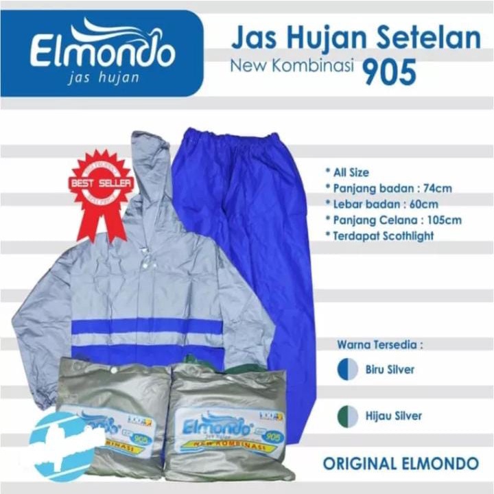 Jas Hujan Elmondo New Kombinasi Jaket Celana Untuk Pria Dan Wanita Bahan Karet Anti Air Tebal