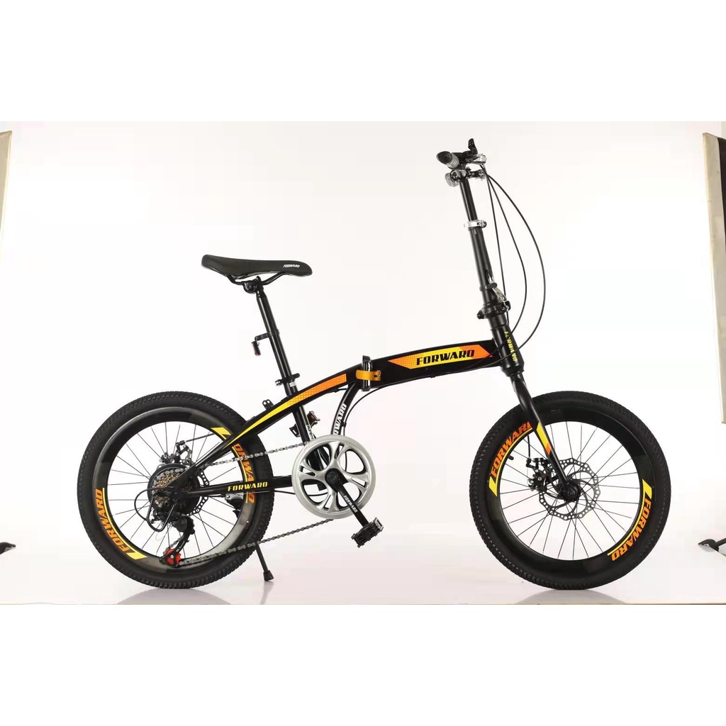 Sepeda Lipat 20 inch Rem Cakram 7 Speed Forward Murah-BLACK ORANGE