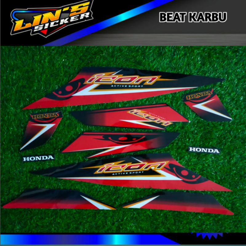 STRIPING BEAT KARBU GLOSY CUSTOM ICON I MATA MERAH HITAM