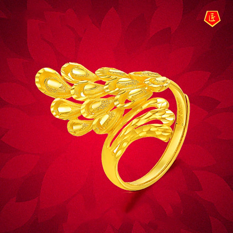 [Ready Stock]Women's Elegant Phoenix Feather Gold Ring