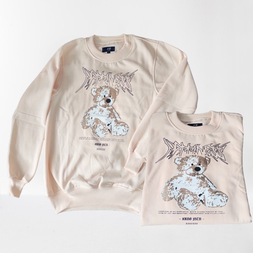 Sweater Crewneck Nasa Beruang Full Sablon unisex Cream M-XXL / crewneck tom &amp; jerry