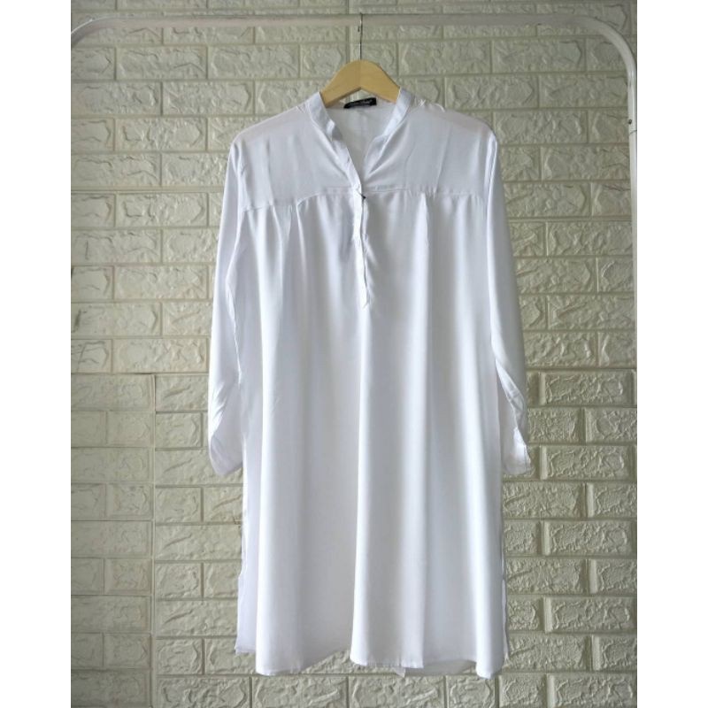 tunik putih/ tunik kemeja putih katun polos