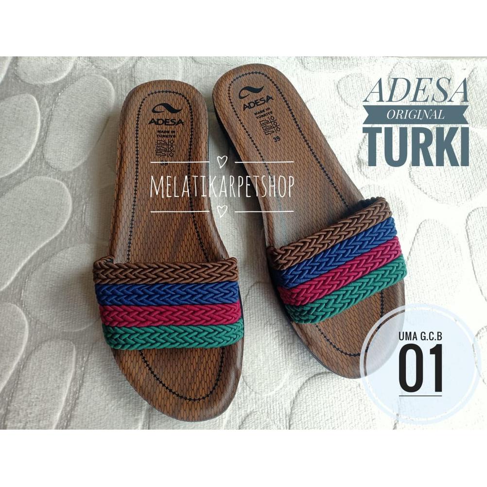 ➶ 0P7JZ Sandal Wanita Kekinian Adesa Original Turki BEST SELLER Motif GARIS/PELANGI Rajut dan Ringan