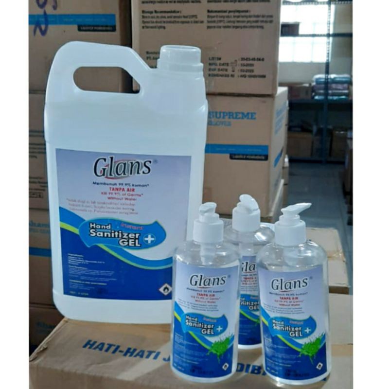 Hand Sanitizer Gel 500 ml  merk Glans  pribac komposisi lengkap bukan hanya Alkohol ijin kemenkes