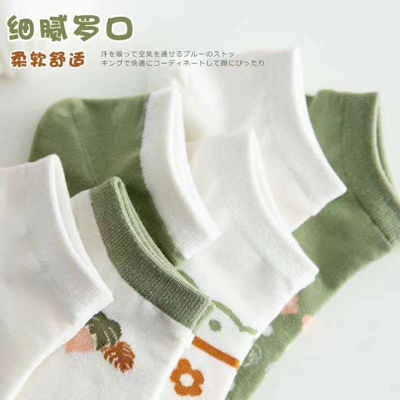 ~ PIYOSHI08 ~ Kaos Kaki Green Flowery Series Fashion Wanita Korea Style Motif Bunga Hijau AF223