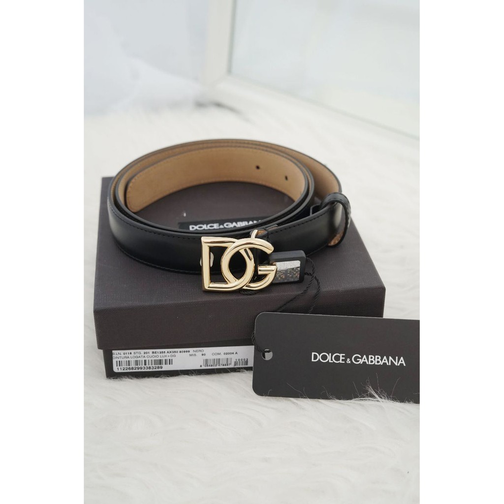 DOLCE & GABBANA Women DG Millenials Logo Belt 25mm Black Calfskin  Size 80, 85, 90