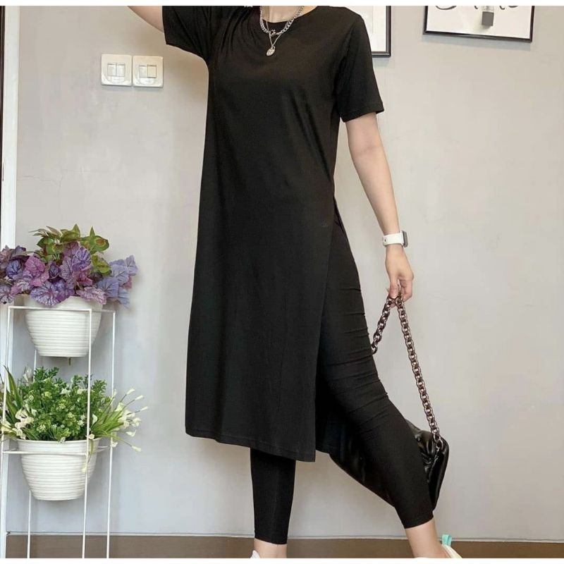 IRINE LONG TUNIK / PAKAIAN WANITA / WARNA HITAM PUTIH LILAC MATCHA / MONOCHROME FASHION